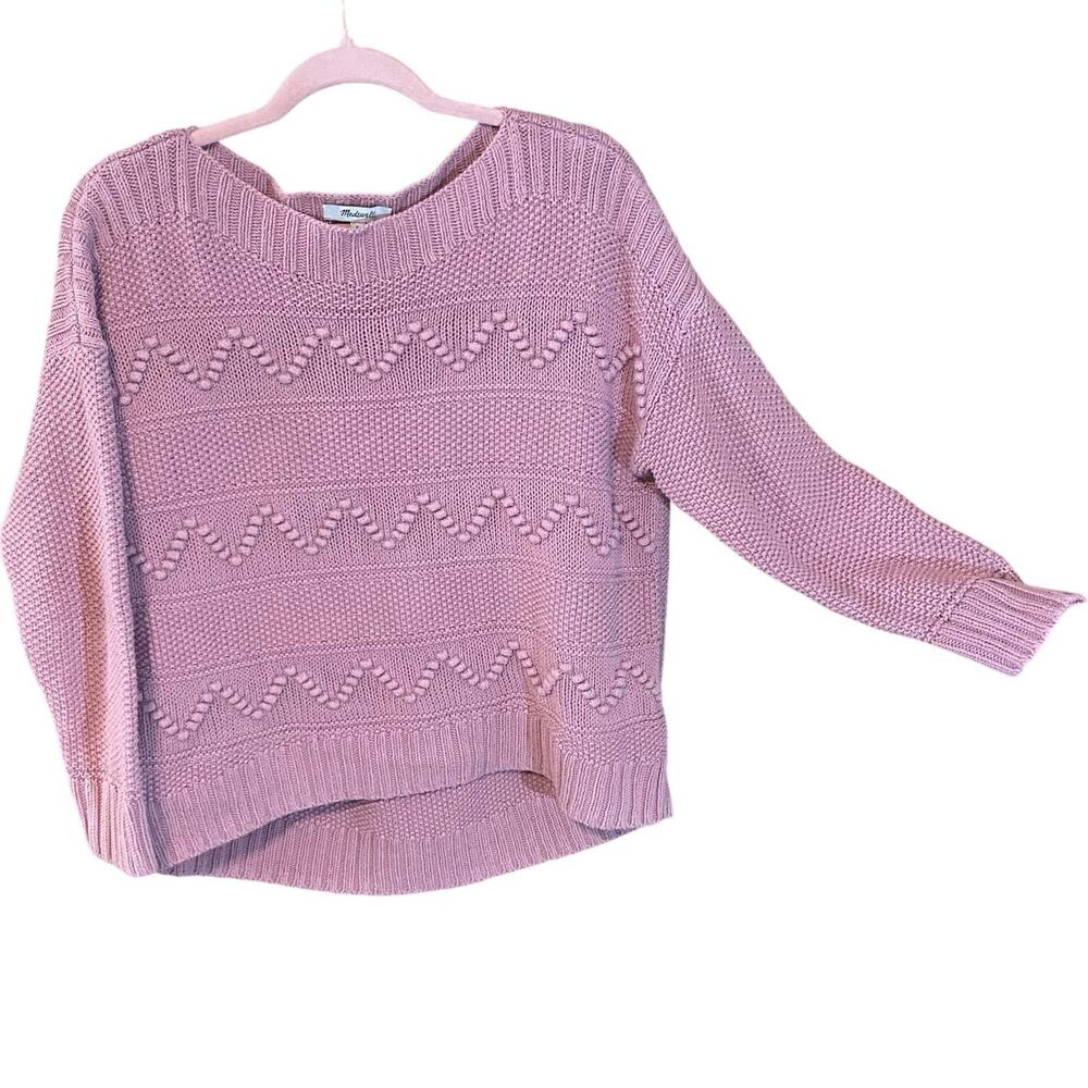 Madewell Cotton Wool Textured Knit Sweater Pink Zigzag Pattern Crewneck Small